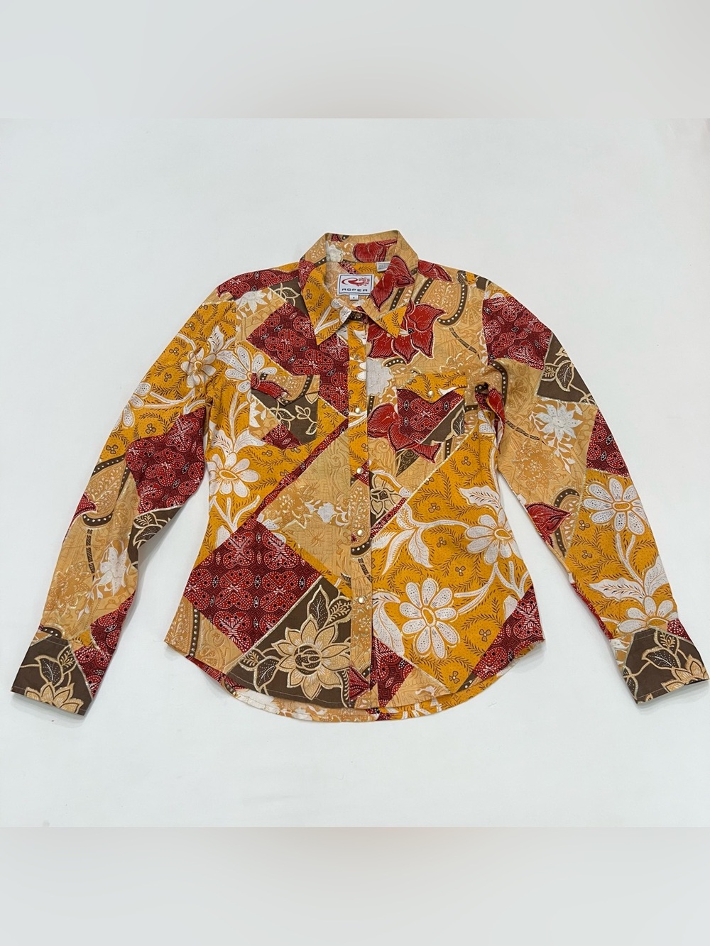 Vintage Roper Snap Button Western Shirt Sz Small Shimmer Patchwork Paisley Print